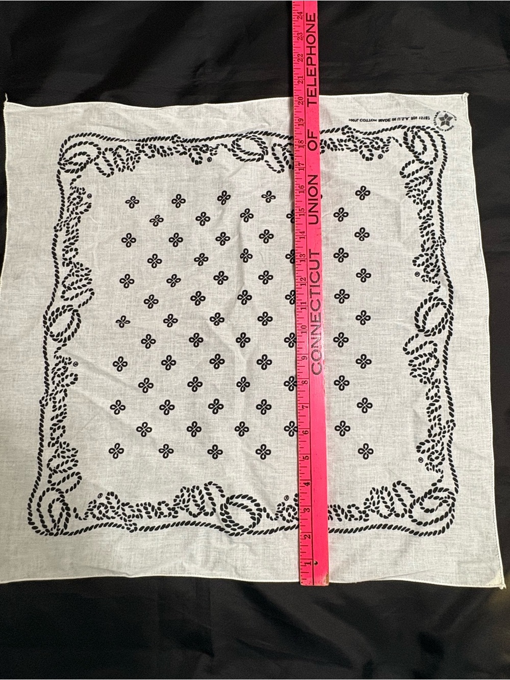 Vintage Wrangler Promo Bandana Black White Rope Border 100% Cotton Made USA - Picture 6 of 6